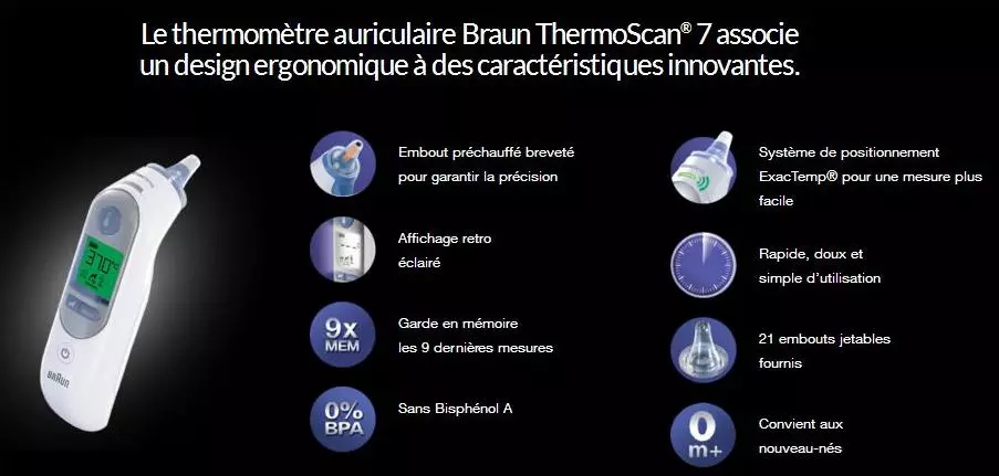 Thermomètre frontal avec et sans contact thermoscan 7 de Braun